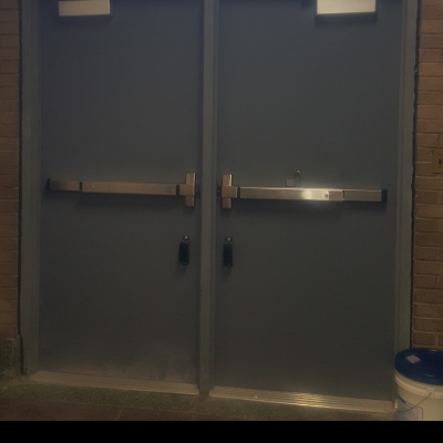 Pair of Double Doors with Panic Exit Devices.