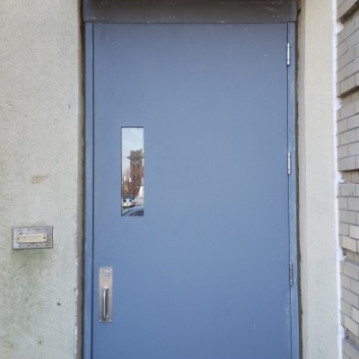 Fire Rated Exit Door with 5" x 20" Clear Wire Glass Vision Light
