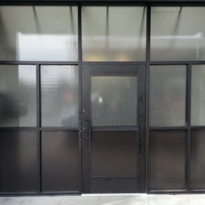 15-26 Central Avenue - Wide Style Dark Bronze Aluminum door with frame, side lites and transom